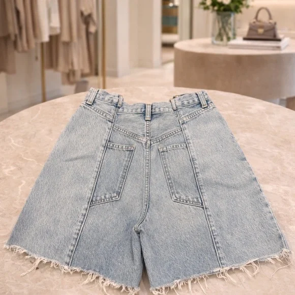 AGOLDE Production Sample Denim Shorts Panel Seam Raw Hem Size 27 - Picture 2 of 5